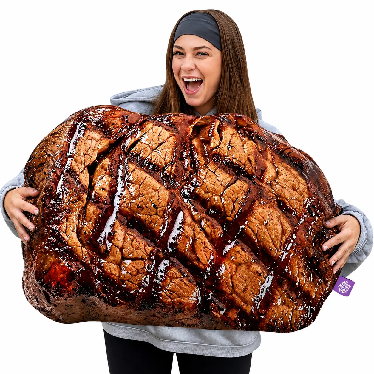 Grilled Steak Pillow | All About Vibe – Life-Like 3D Meat Throw Pillow | Funny Aesthetic Room Decor & Foodie Gift | Soft & Huggable, Handmade in Chicago
