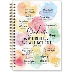 The God in her heart, she will not fall, Bible journal, women's Christian notebook, Bible study devotional prayer journal, church sermon notes, inspirational Christian gifts, Spiral Coil Notebook