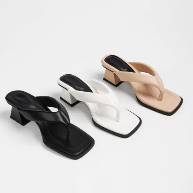 Women's Puffy Slip On Mules, Square Toe Thong Heels with a Cushioned 2" Block Heel for Casual Party Wear, Mule, Sandals For Women, Soft Fabric, Padded Straps, Cloud Aesthetic