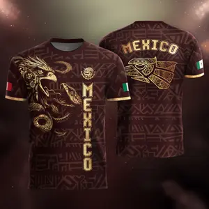 Mexico Burgundy Gold Aztec Eagle Serpent Soccer Jersey, Mexico Soccer Fan Shirt, Lightweight Performance Jersey, Game Day Outfit