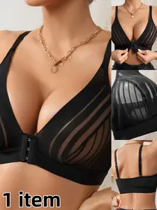 Comfortable Wireless Deep V Lingerie, French Style Sexy Thin Seamless Bra, Full Coverage Medium Support, Elegant Plain Design