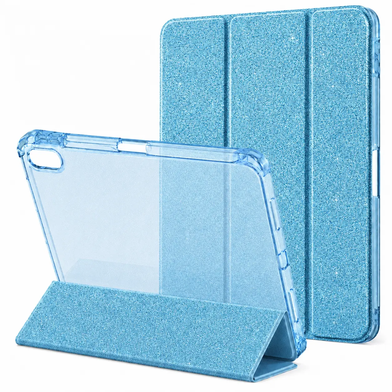 iPad A16 11th Generation Case 2025 iPad 10th Generation 10.9 Inch Case Glitter TPU Cover Clear Back Shell Pencil Holder Auto Wake Sleep Protective Cover Sky Blue Tablet Not Included