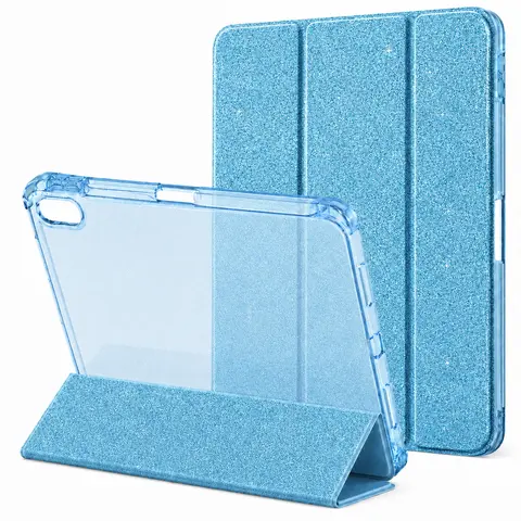 iPad A16 11th Generation Case 2025 iPad 10th Generation 10.9 Inch Case Glitter TPU Cover Clear Back Shell Pencil Holder Auto Wake Sleep Protective Cover Sky Blue Tablet Not Included