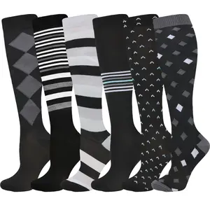 Kmhsozy 6 Pairs Sports Compression Socks for Men & Women – High-Performance Anti-Slip, Breathable, Moisture-Wicking, Floral Pattern, Knee-High Compression Socks for Running, Fitness & Everyday Comfort compression calf sock