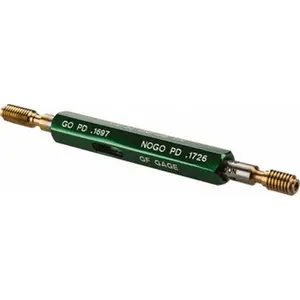 GF Gage Plug Thread Gage, #10-32 Thread, 3B Class, Double End Go & No Go, 0.1697" Go Pitch Dia, 0.1726" No Go Pitch Dia, Handle Included, Manufacturer Part #W0190323BSTIN