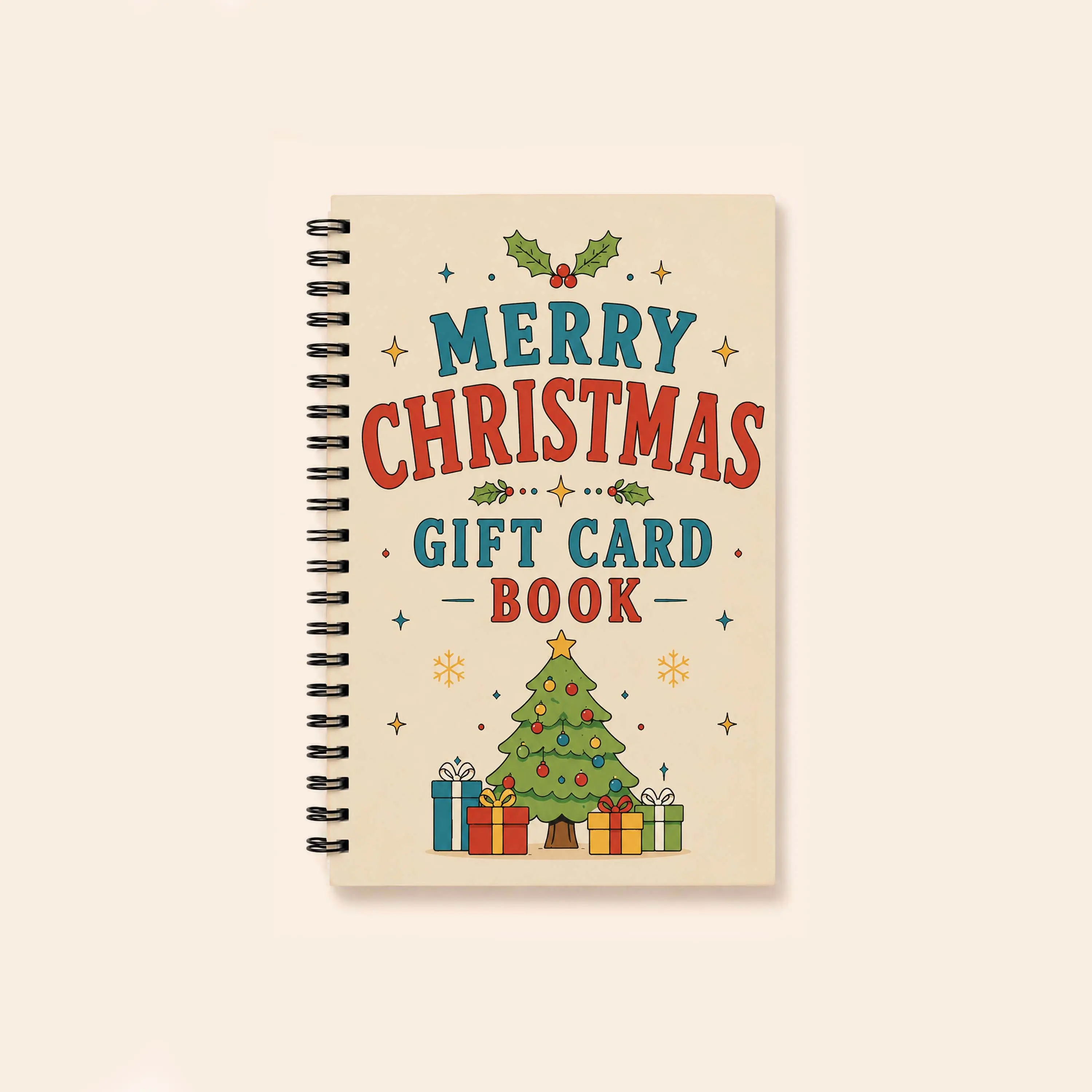 A5 Spiral Bound Paper Christmas Gift Card Book - Festive Art Holiday Theme DIY Holding Booklet with Page Surprise for Family, Office Stationery & Supplies Gift Wrapping Item