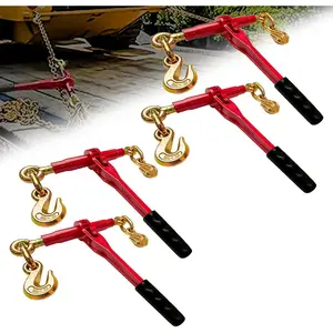 Ratchet Chain Binders 3/8'' - 1/2'' | 4-Pack Load Binders w/Clevis Hooks | 9,200 Lbs Working Load | Compatible with G43, G70 & G80 Chains | Secure Tie Down Binder for Hauling and Towing