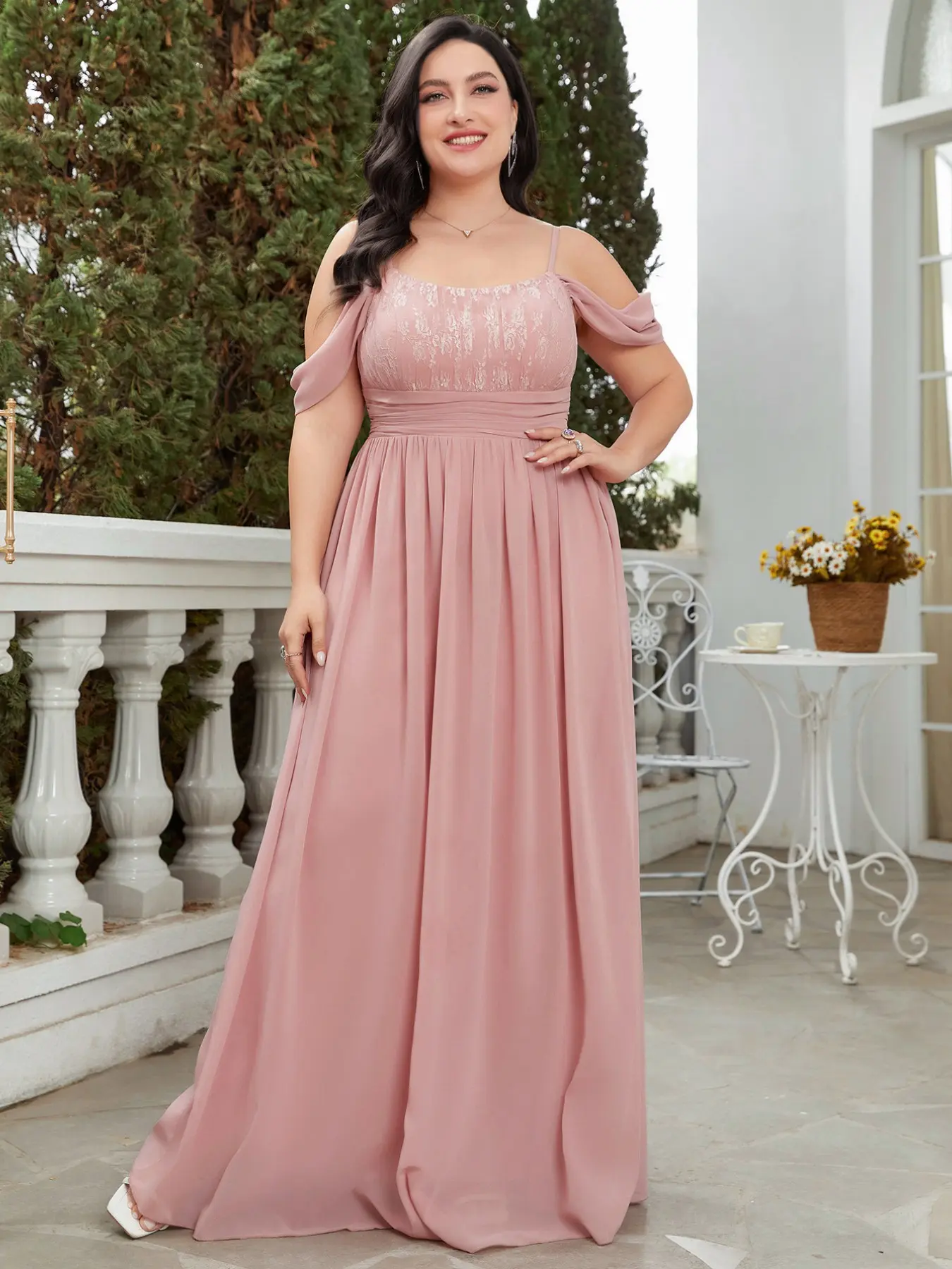Plus Size Women's off Shoulder Pleated Chiffon Evening Gown, Bridesmaid Dress, Elegant Party Dress, Stylish Prom Dress