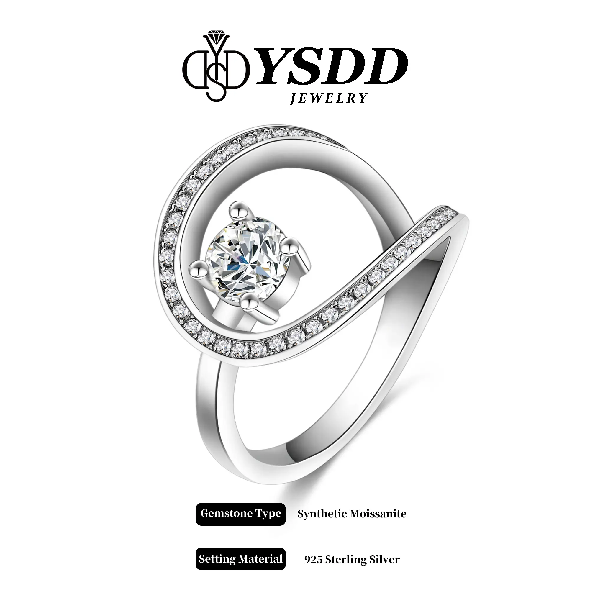 【#286 Surprise of the Day】Stylish Circle Swirl Synthetic Moissanite Engagement Ring for Women D Color VVS1 Clarity in 925 Sterling Silver for Thumb/In