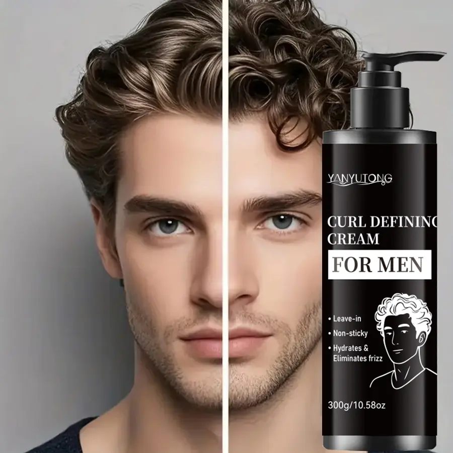 A 300ml bottle of men's hair care cream, Hydrating hair cream, sulfate free haircare, curl management cream, rich in natural oil, deeply moisturizes hair, enhances luster, fresh and free of residue, suitable for all hair types