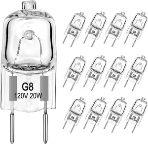 G8 Halogen Light Bulbs 20Watt 120Volt Halogen Light Bulb G8 Base Bi-Pin Shorter 1-3/8" (1.38") Length 20W T4 JCD Warm White Under Cabinet Puck Lighting Replacements,12Pack