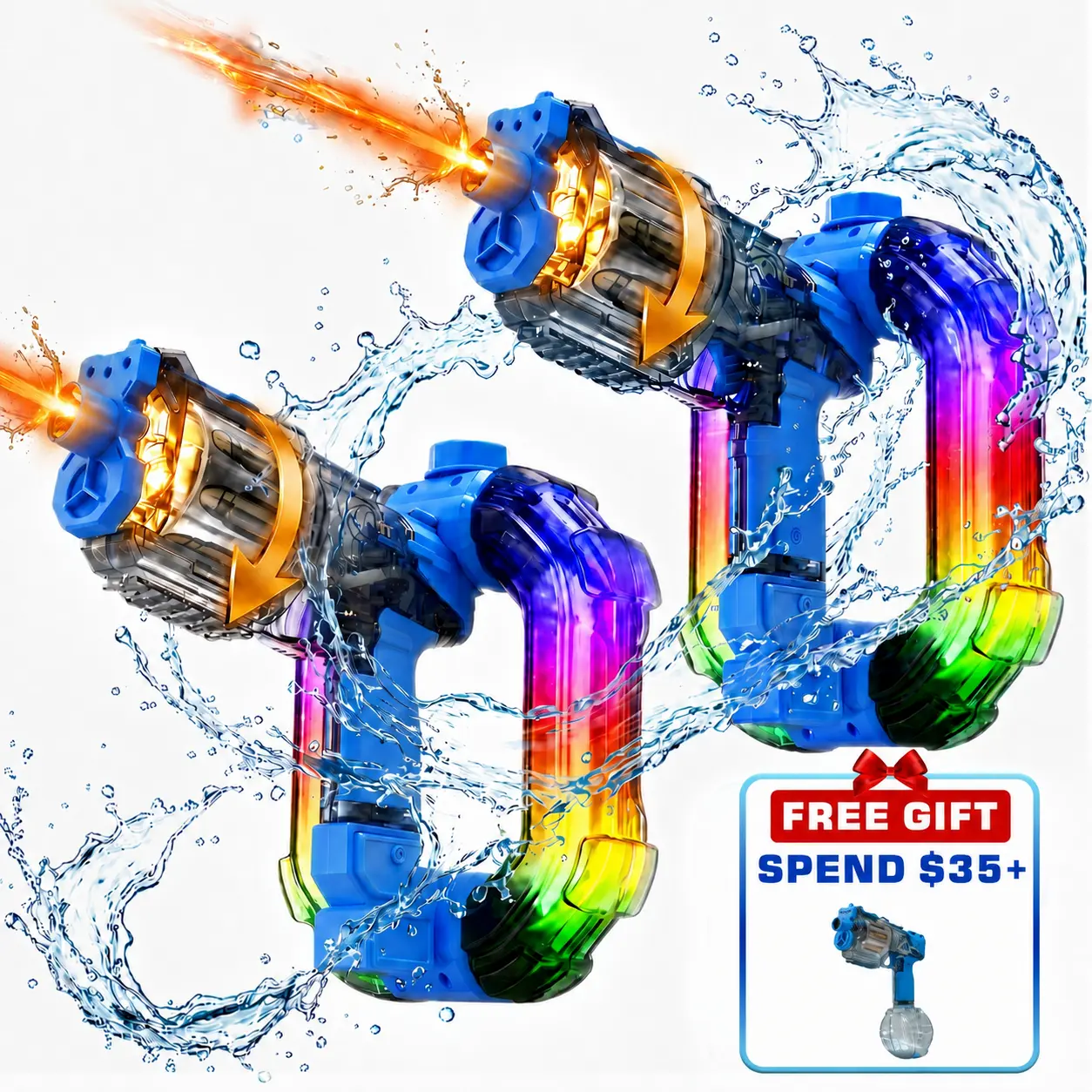 Electric Automatic Squirt Water Gun for Kids & Adults, Light-Up Water Blaster with Rotating Revolver-Style Chamber & Sound Effects, 750cc Large Tank, 20–26 ft Range Summer Pool Beach Backyard Toy.harmless water gun toy,summer outdoor fun toy
