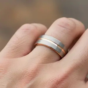 Ring For Men Rose Gold Band Anniversary Ring, Men's Gray Tungsten Wedding Band, Rose Gold Tungsten Wedding Ring, Engagement Ring, 8MM Band