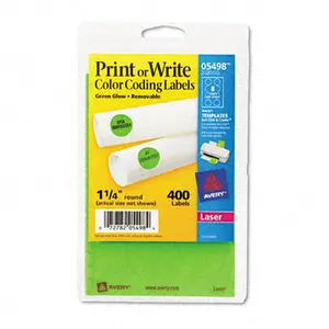 Avery 05498 Print or Write Removable Color-Coding Labels- 1-1/4in dia- Neon Green- 400/Pack