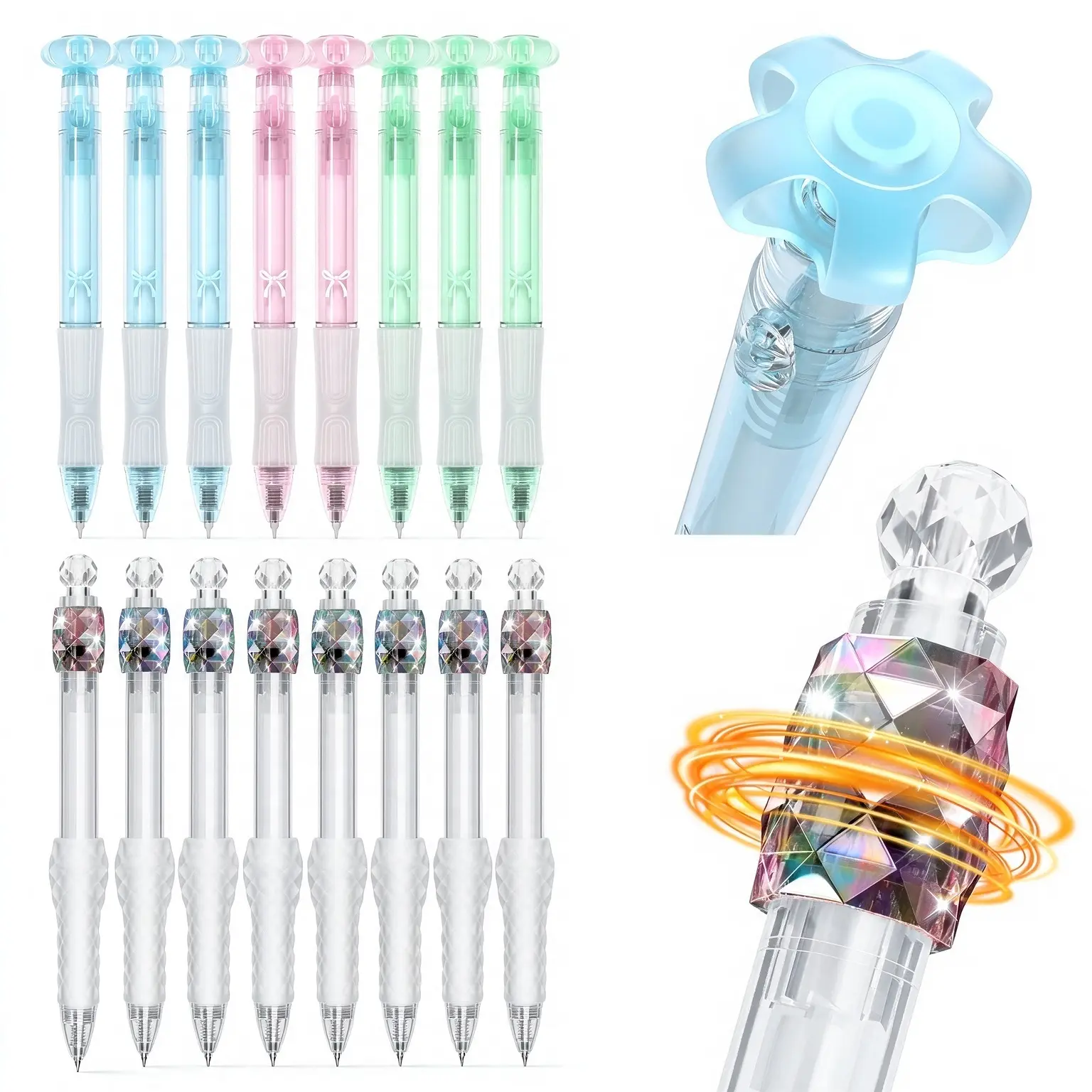 17-piece set of flower pens and spinner pens with black 0.7mm ink, 0.7mm Fine Point Black Ink, 360° Rotating Tip, Soft Comfort Grip, High-Flash Design, Smooth Writing, Anxiety Relief for School & Office Users, Aesthetic Gel Pens, Adults