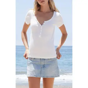John Galt Women's White Zelly Ribbed Short Sleeve Top
