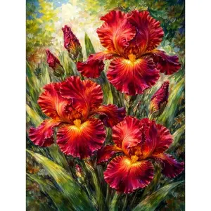 1pc Extra Large 5D Diamond Painting Kit - "Red Iris" Scene, Round Drill, Mosaic Art, for Living Room/Study Decoration, Home Decor Diamond Painting/Thanksgiving and Valentine's Day/Gifts for Adults and Teens, DIY Art Project with Complete Tools