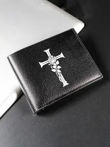 Cross Rose Faith Leather Wallet, PU Leather Card Holder, Christian Theme Student Commuter Wallet, Casual Style, All Seasons