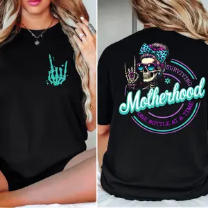 Surviving Motherhood One Bottle At A Time T-Shirt, Skeleton Mom, Cool Moms Club, Mom Gift, Happy Mother's Day Shirt, Funny Mom, Funny Mama Shirt, Gift For Mom Comfort Cotton