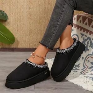 Women's Slippers Platform Mini Boots Fleece Lined Short Ankle Boot For Women Suede Leather Slip-On Slippers Indoor Outdoor Fluffy Modern Sleeper Summer Slides