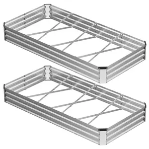 Raised Garden Bed 2-Pack, Tool-Free Assembly with All Hardware + Safety Gloves, Rust-Resistant Galvanized Steel Planter Box, X-Shaped Support Bars Prevent Bowing, for Tomatoes, Herbs & Flowers – Easy Setup for Beginners