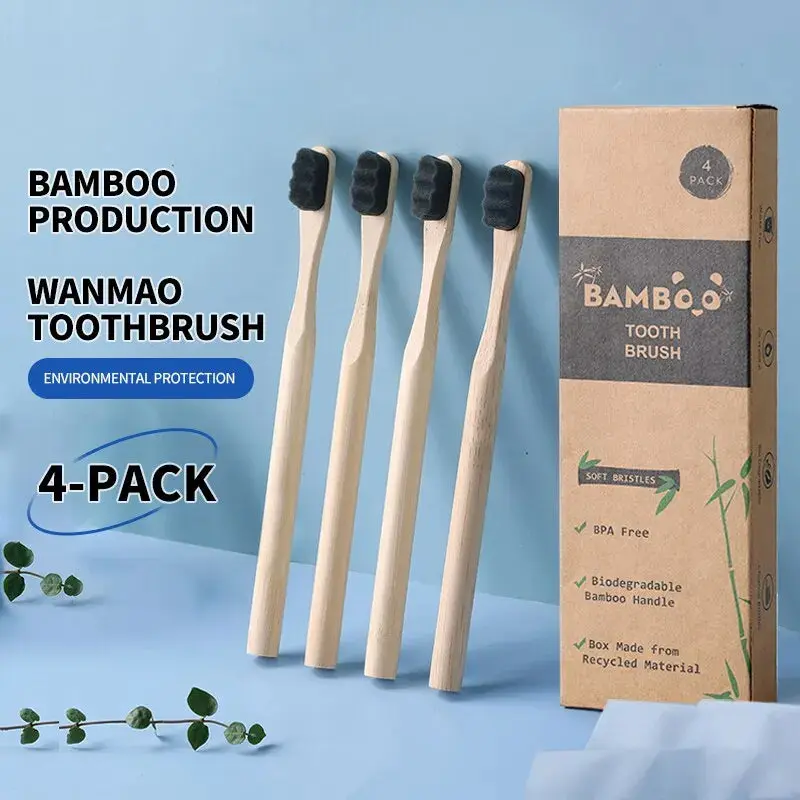 Biodegradable Bamboo Toothbrush Environmentally Friendly Natural Material Ultra Dense and Soft Bristles