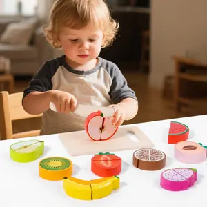 Wooden Food Cutting Toy, Simulation Kitchen Pretend Toy, Play Kitchen Accessories, Educational Toy for Teens, Cutting Fruit & Vegetable Food Set
