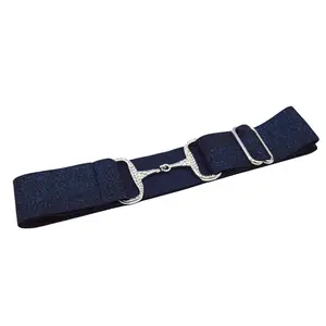 CELAEQ 1.5 inch, Equestrian Belt for Horseback Riding, Adjustable Elastic Belts for Girls, Belt for Riding Breeches (Sparkling Glitter Navy with Silver Rhinestone Buckle)