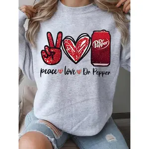 Women's Casual Peace Love Graphic Sweatshirt, Soft Long Sleeve Round Neck, All-Season Comfort, Durable Fabric