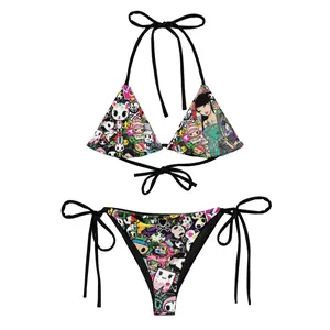 Y2K Inspired Black Y2K Cartoon Bikini Set
