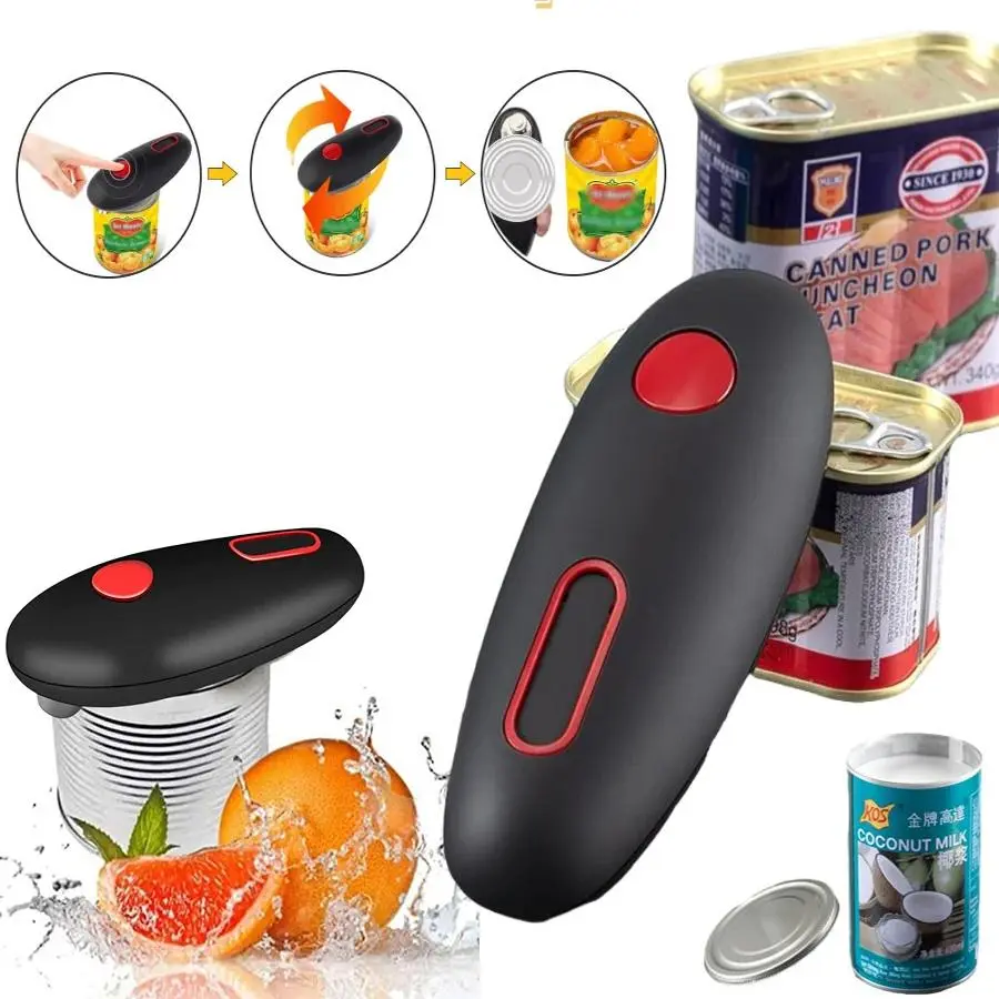 Electric Can Opener - 1-Touch Compact Plastic Kitchen Utensil for Hands-Free Opening of Cans, Jars, Bottles in Home Kitchen, Utensils