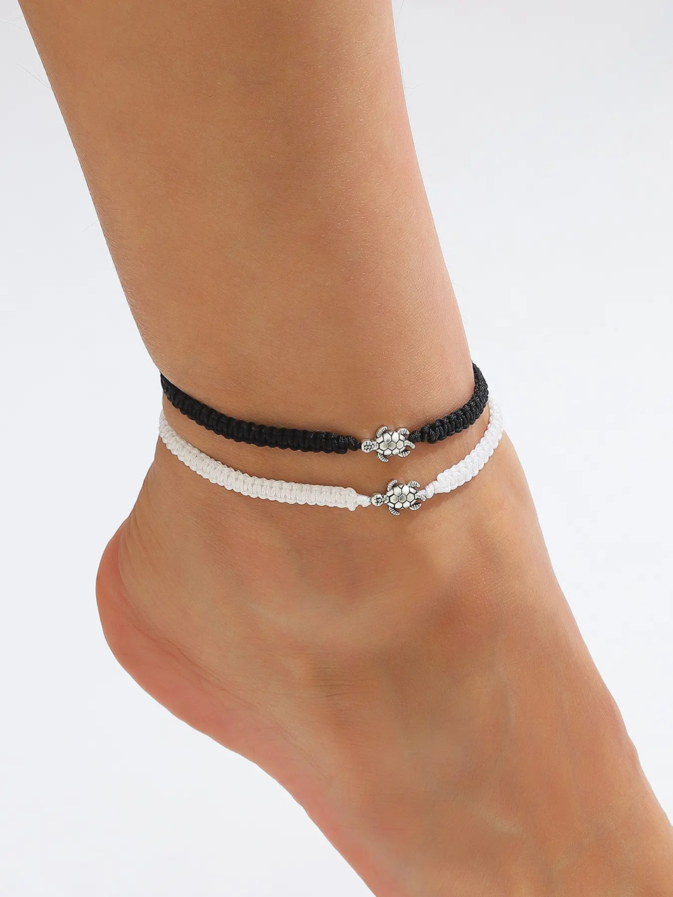 Couple Simple Braided Anklet, Adjustable Size, Metal Turtle Design, Unique Gift Fashion Accessory for Him & Her