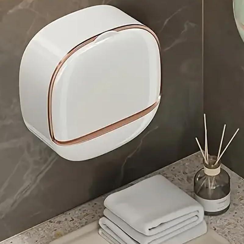 Bathroom No-Drill Soap Dish Holder with Drain Waterproof Soap Dish, Flip-Top Waterproof Wall Mounted Soap Box,Suction Cup Soap Dish for Bathroom, Kitchen, Shower. (White)