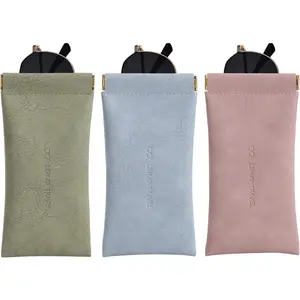 RIGHT AWAY 3Pcs Sunglasses Case Soft Glasses Case,Squeeze Top Eyeglass Case PU Leather Glass Pouch Bag for Women Girs