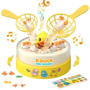 B.Duck Catching Music Game Bounce & Catch Duck Toy with Rotating Board 2 Nets 10 Egg Toys Themed Sticker Perfect for Birthday Gifts