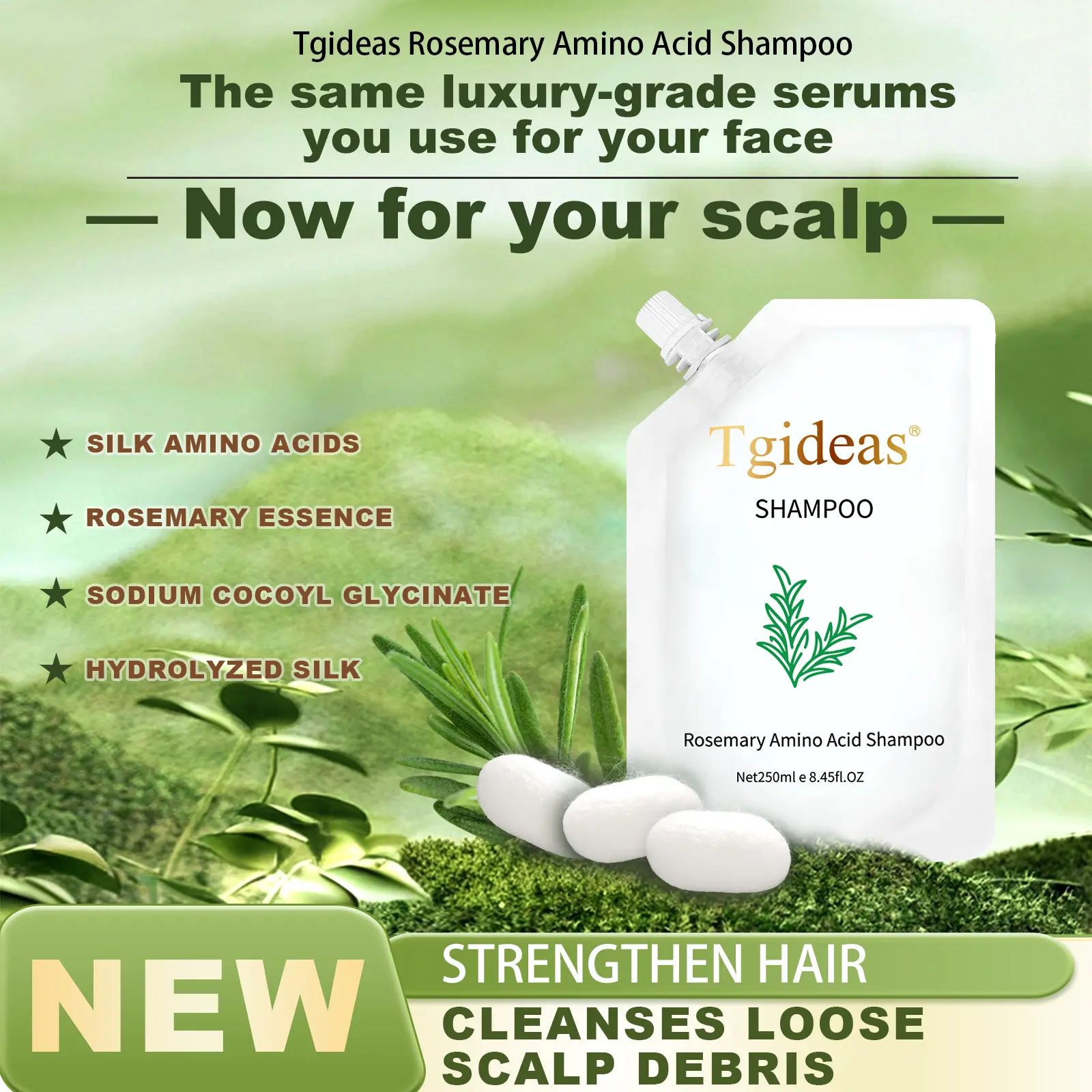 Tgideas Anti-Hair Fall Hair Loss Treatment Shampoo Oil Control Anti Dandruff Haircare Rosemary Zinc PCA Help Hair Growth Amino Acid Hydrolyzed Protein Repair Reduce Hair Loss Scalp Cleanser Conditioner 250ML #SummerWins #DealsForYouDays