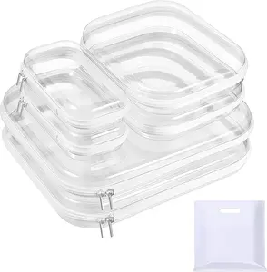 3/6-Pack Clear Hard Shell Zipper Storage Cases, Hard Plastic Zipper Bags, Transparent Makeup Pouch, Pencil Bag, Organizer for Travel, Snacks & Christmas Ornaments (Clear,Comes in S/M/L Sizes)