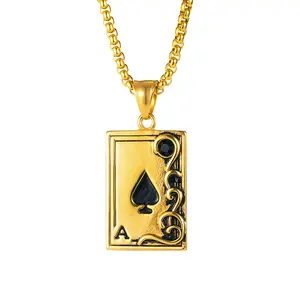 OIDEA Ace of Spades Pendant Necklace, Stainless Steel Poker Card Charm, Metal Construction Chain Jewelry Necklace, Metal Construction Necklaces, Chain Jewelry Necklaces