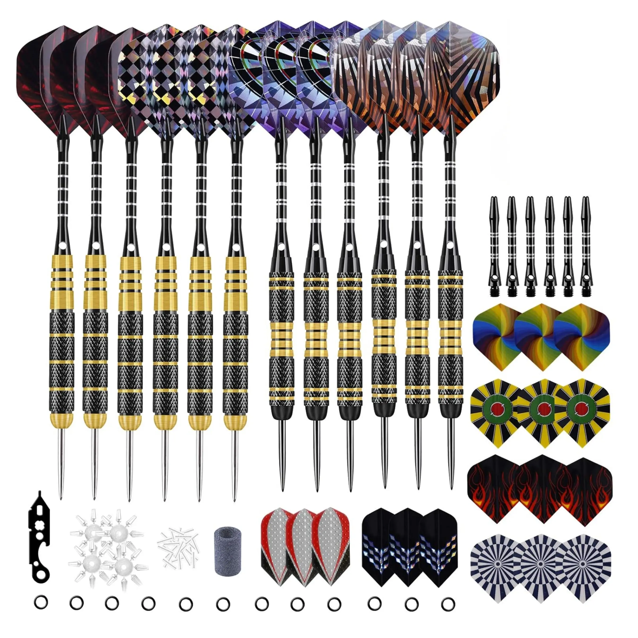 Darts Metal Tip Set, 20g/24g Brass Barrels Steel Tip Darts with Case | Flexible Setups, Aluminum Shafts, Standard/Slim Flights, Professional Metal Tipped Darts with Sharpener at Home, Bars, 12Pack