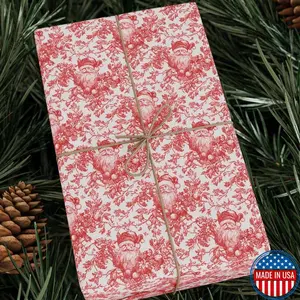 Red Toile Christmas Wrapping Paper Roll, Santa Red Chinoiserie Christmas Gift Wrap, Vintage Red Willow Holiday Giftwrap Wrapping Paper Roll