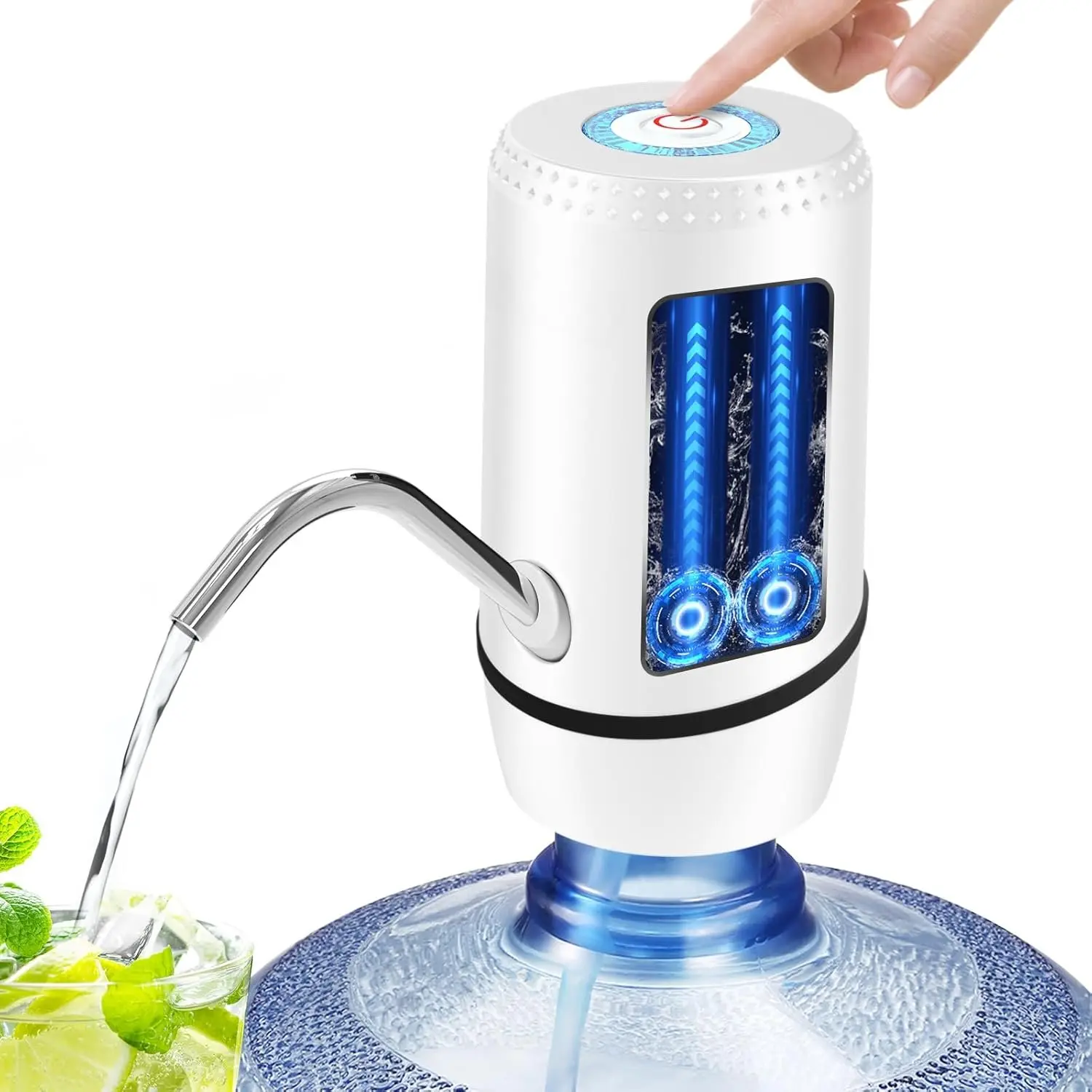 Water Pump for 5 Gallon Bottle, USB  Automatic Water Dispenser with Rechargeable , Portable Electric Drinking Water Jug Pump for , Kitchen, Living Room, Office, Camping - White