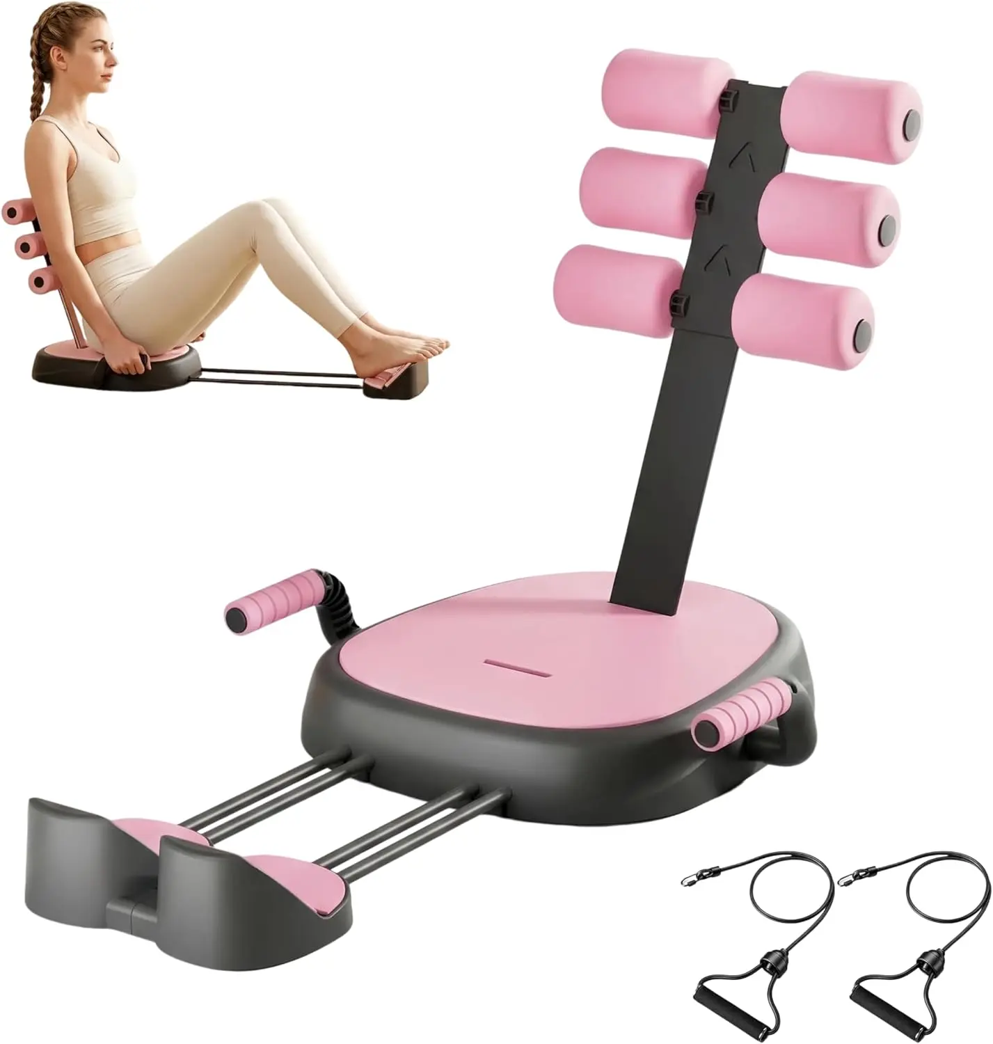 AB Crunch Machine for Home Gym - 220lb Workout & Exercise Equipment, Core Trainer with Supportive Back, Resistance Bands, Anti-Skid Base, Folded Size, Compact Daisy Keech Fitness Gear