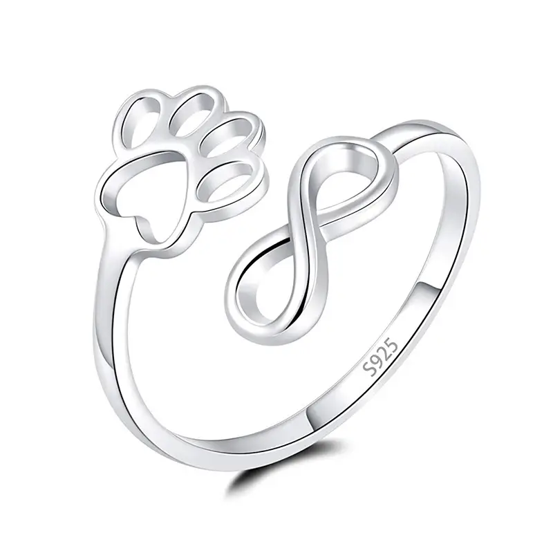 AELNEN 925 Sterling Silver Open Adjustable Dog and Cat Ring for Women, My Sweet Puppy We are Family Pet Animal Jewelry