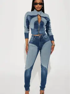 Coronado Two Tone Moto Skinny Jeans - Medium Wash