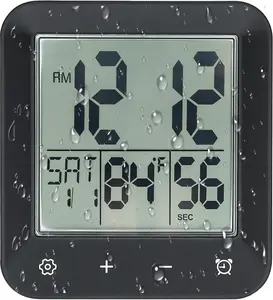 Digital Shower Clock Waterproof,Bathroom Extra Large LCD Screen Wall Clock Timer,Countdown,Moisture Proof,Anti Splash,Display Temperature,Time,Date and Day of the Week,Suction Cup,Hanging,Hole Stand