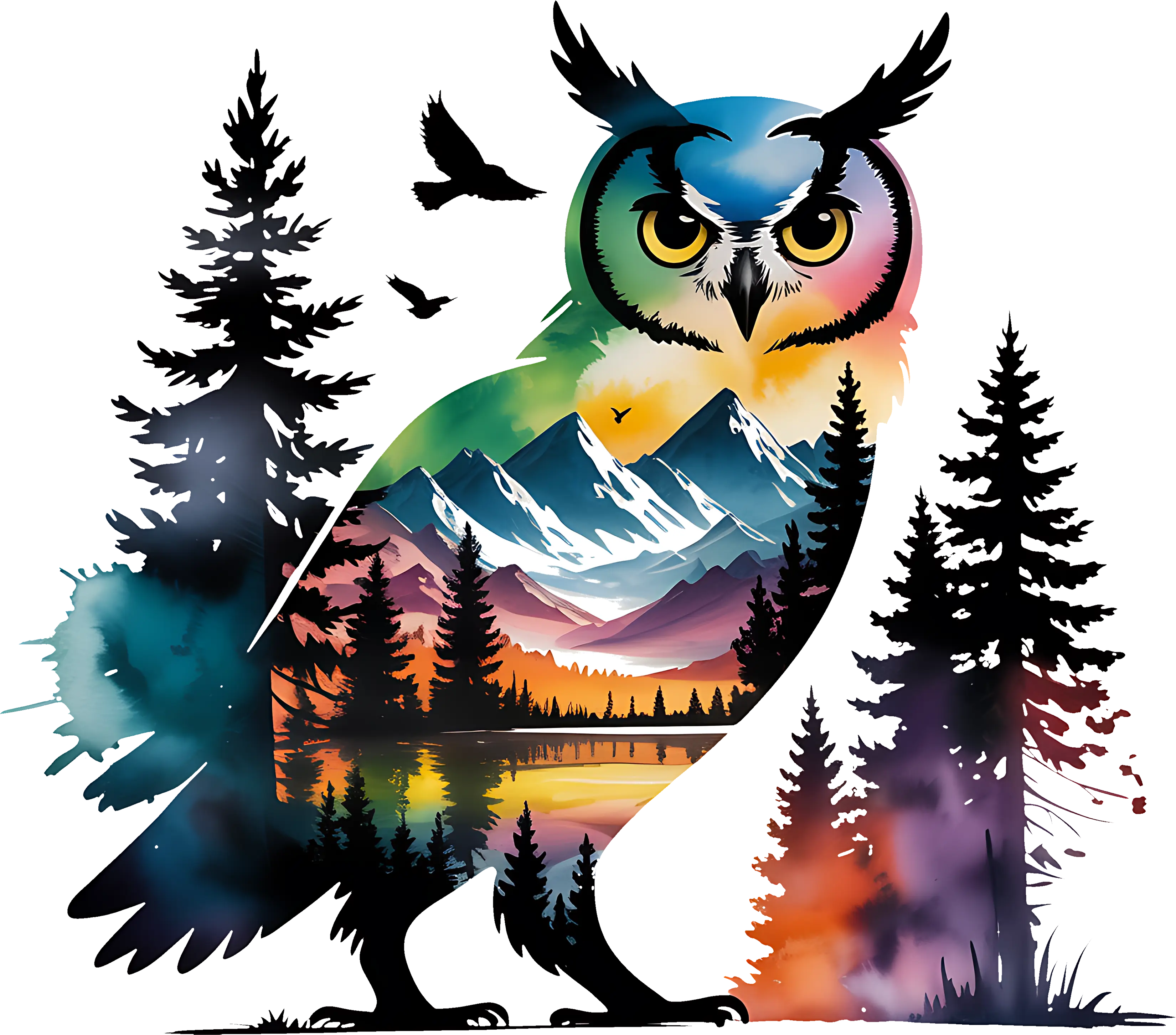 DTF Transfer – Owl Water Color Multi Sizes (AN-OW002)