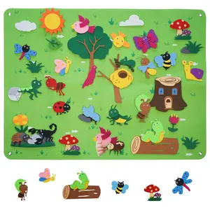 Insect & Animal Design Felt Story Board, 35pcs/set Wall Mounted Interactive Teaching Game, Educational Supplies for School & Home, Learning Materials