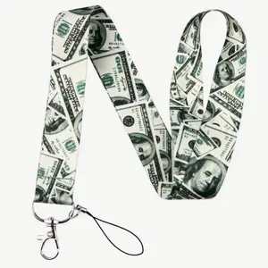 Money Dollars Lanyard for Keys - Dollar Bill Print, Metal Clip Attachment, Ideal for Keyring Use