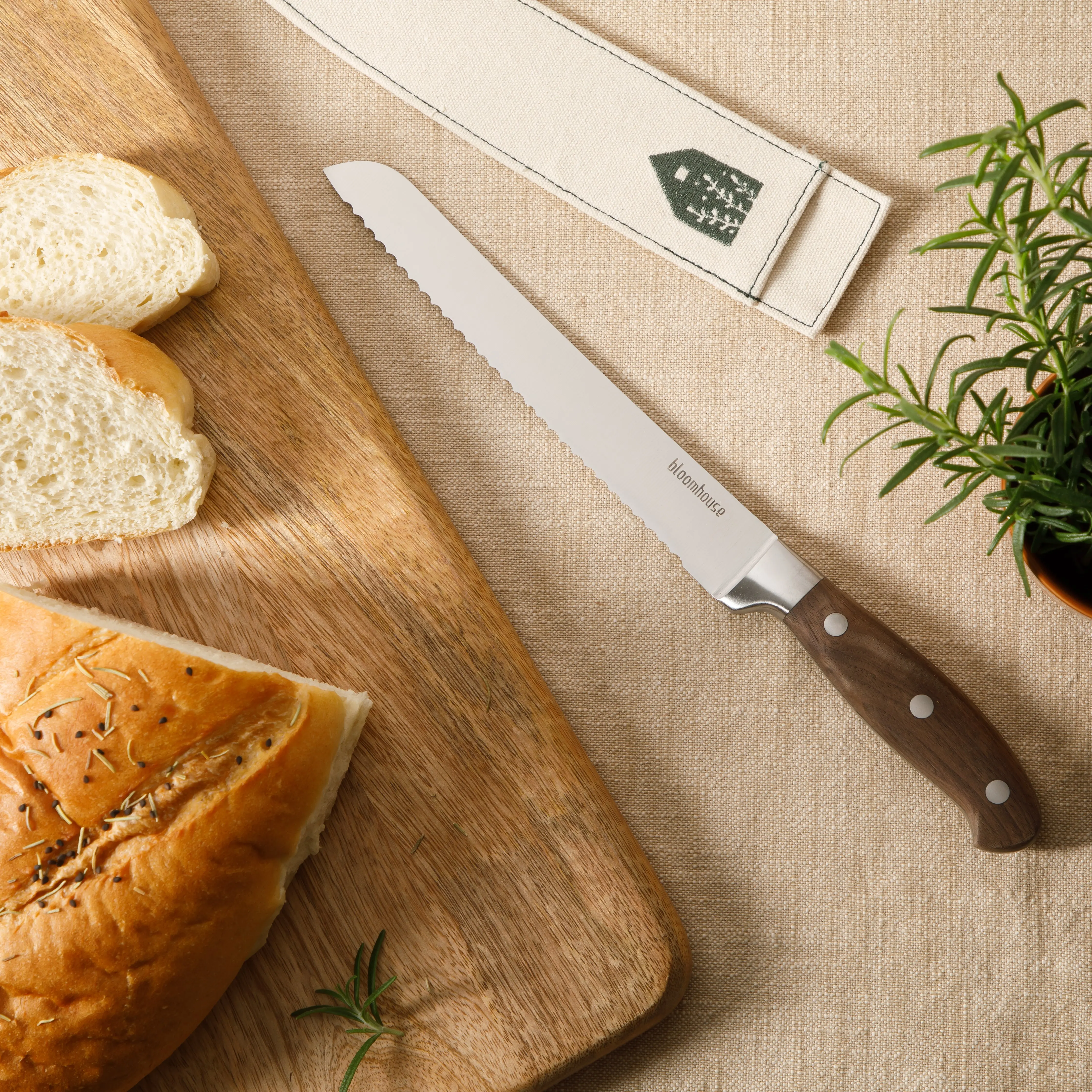 8 Inch Bread Knife - German Steel with Walnut Wood Forged Handle