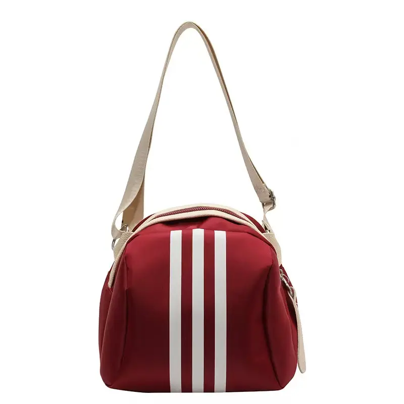 Stylish striped nylon crossbody bag, women's three-stripe turtle-back bag, everyday casual shoulder bag, sporty women's crossbody bag, lightweight water-resistant bag Adjustable Strap Bag